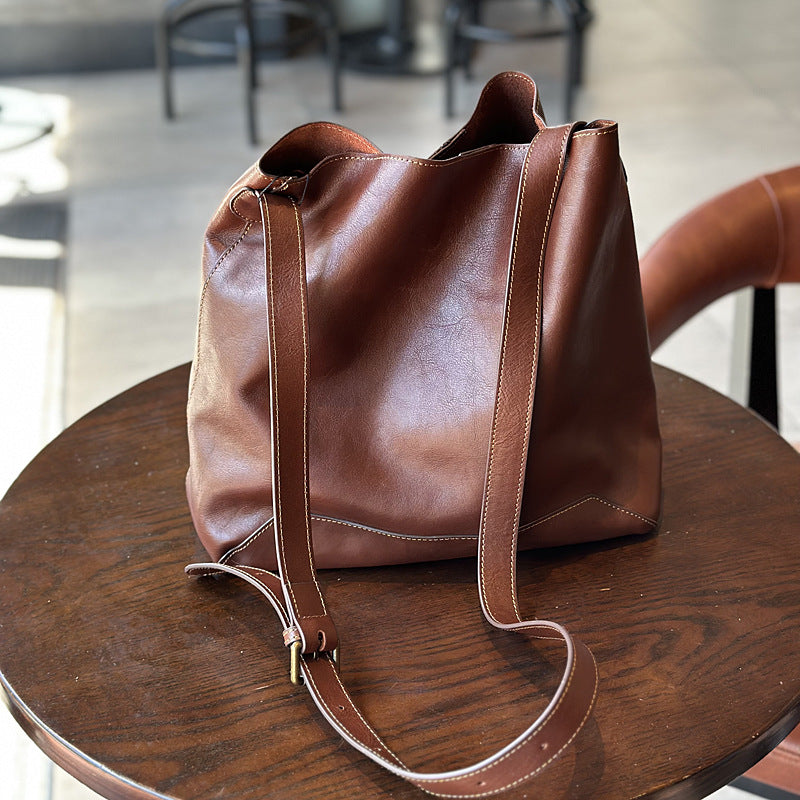 Li Ji | Original handmade leather | Korean vegetable tanned cowhide retro large-capacity tote bag No. H3019