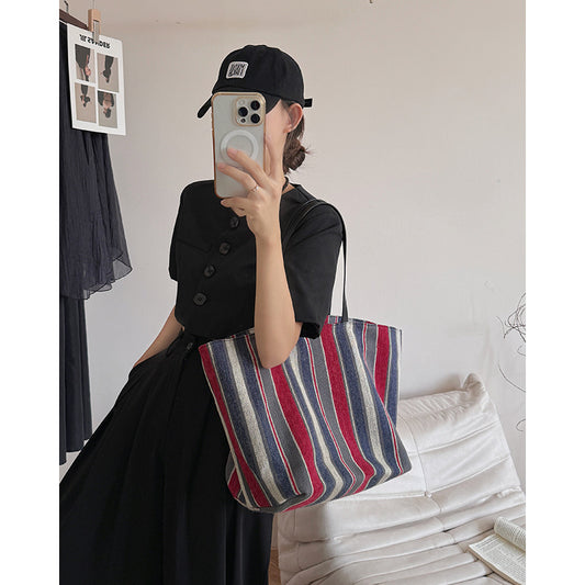 Li Ji | Original handmade leather | Wool velvet striped tote bag No. H60135 