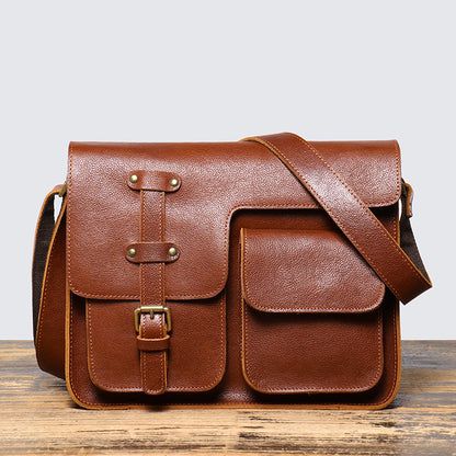 Li Ji | Original handmade genuine leather | High-quality genuine leather horizontal vegetable tanned leather briefcase No. L3351 