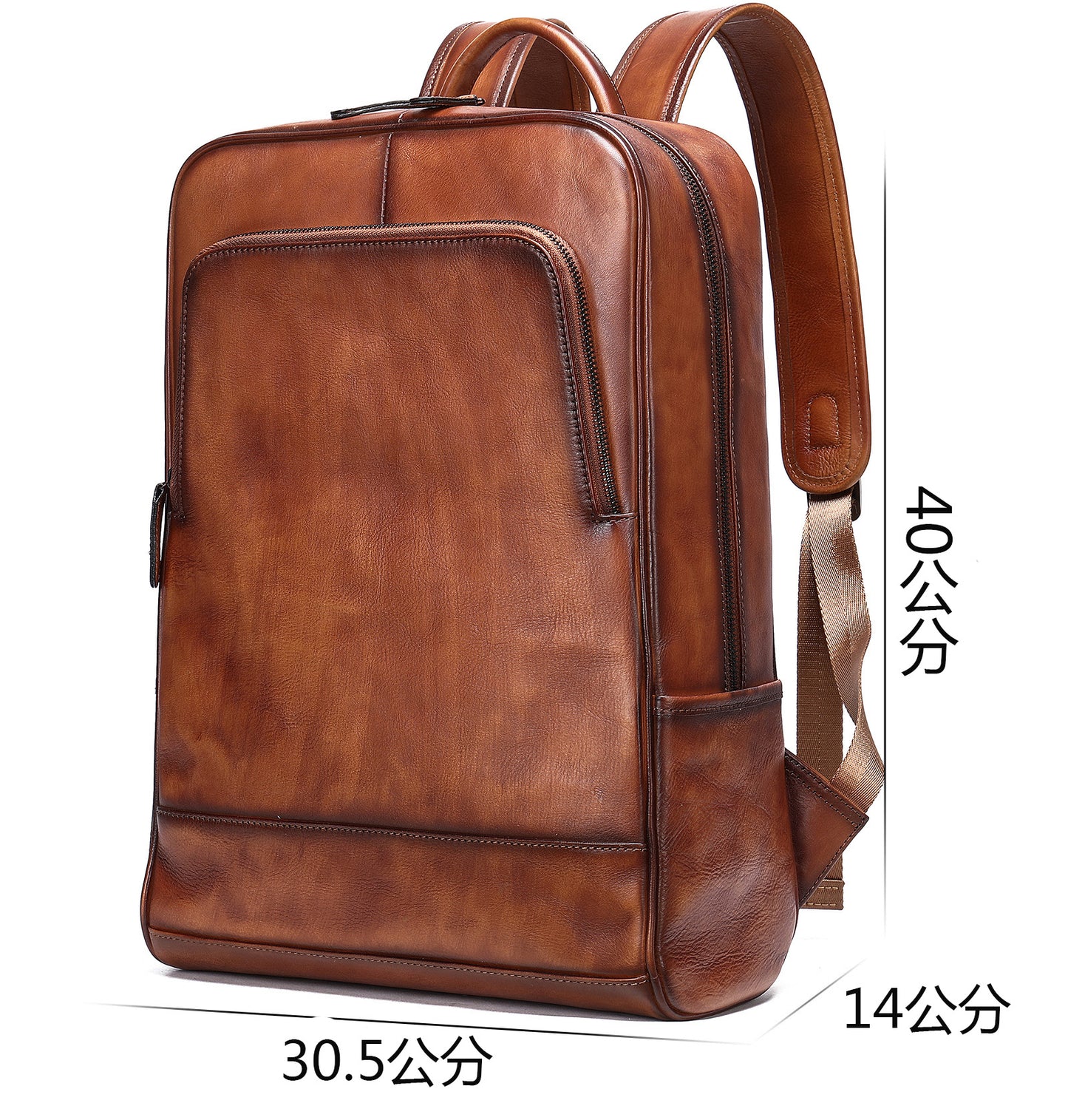 Li Ji | Original handmade leather | Color-rubbed tree paste leather first-layer cowhide backpack No. 8110 