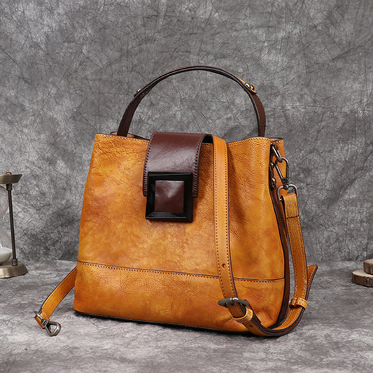 Li Ji | Original handmade genuine leather | Rubbed tree paste leather bucket shoulder bag No. 9B235 