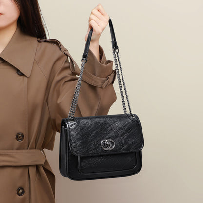 Li Ji | Original handmade genuine leather | Two-layer waxed cow leather wandering chain bag No. 77557