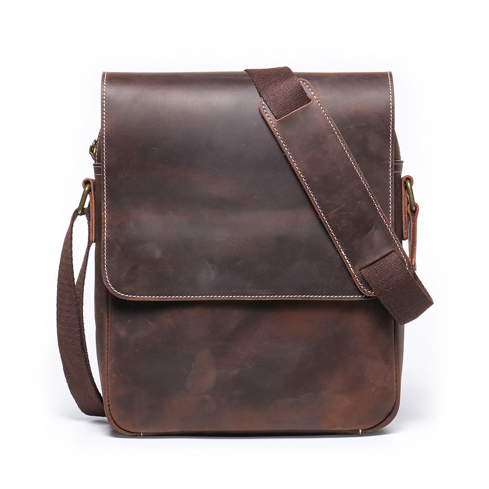 Li Ji | Original handmade leather | Crazy horse leather wide shoulder strap street fashion shoulder bag No. 30023 