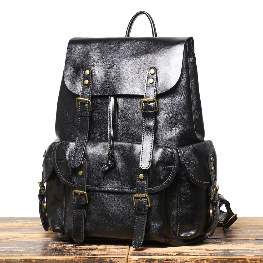 Li Ji | Original handmade genuine leather | First-layer cowhide drawstring backpack for business trips No. LG1939 