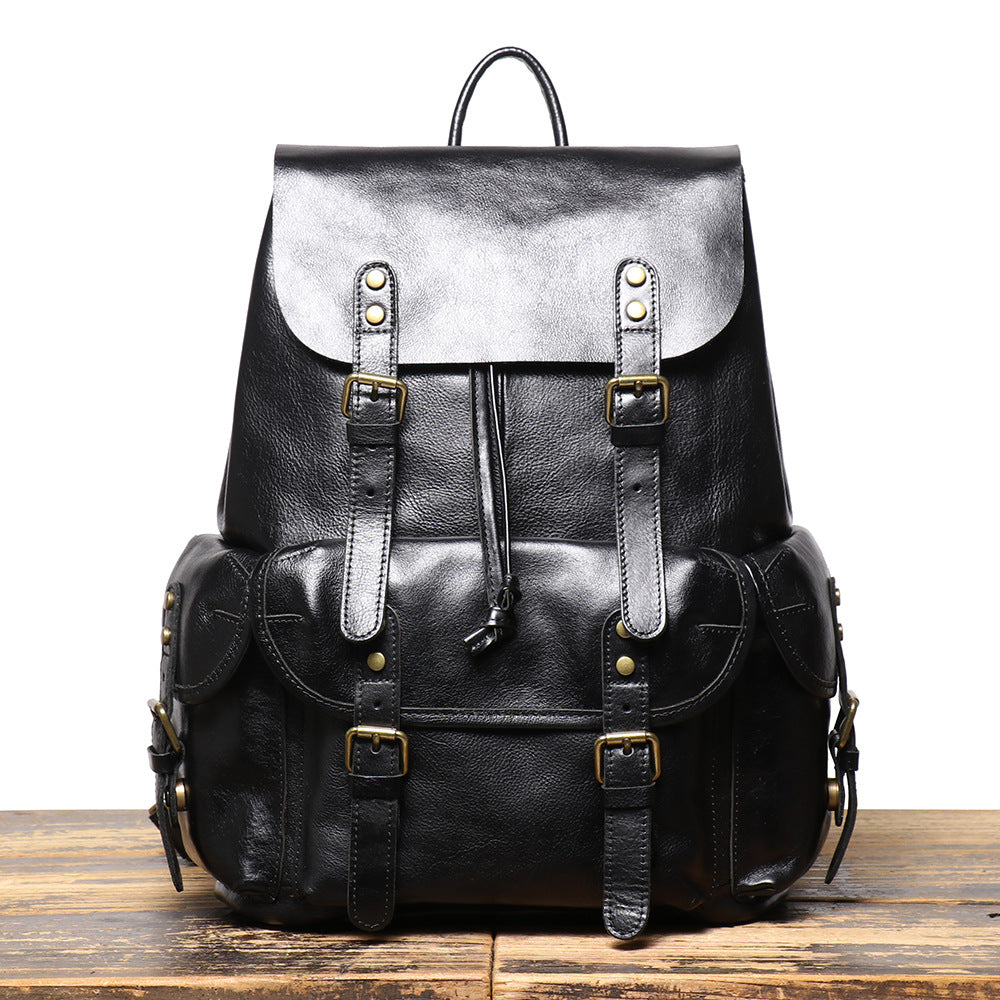 Li Ji | Original handmade genuine leather | First-layer cowhide drawstring backpack for business trips No. LG1939 