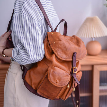 Li Ji | Original handmade leather | Retro style genderless and distressed backpack No. LY6040 