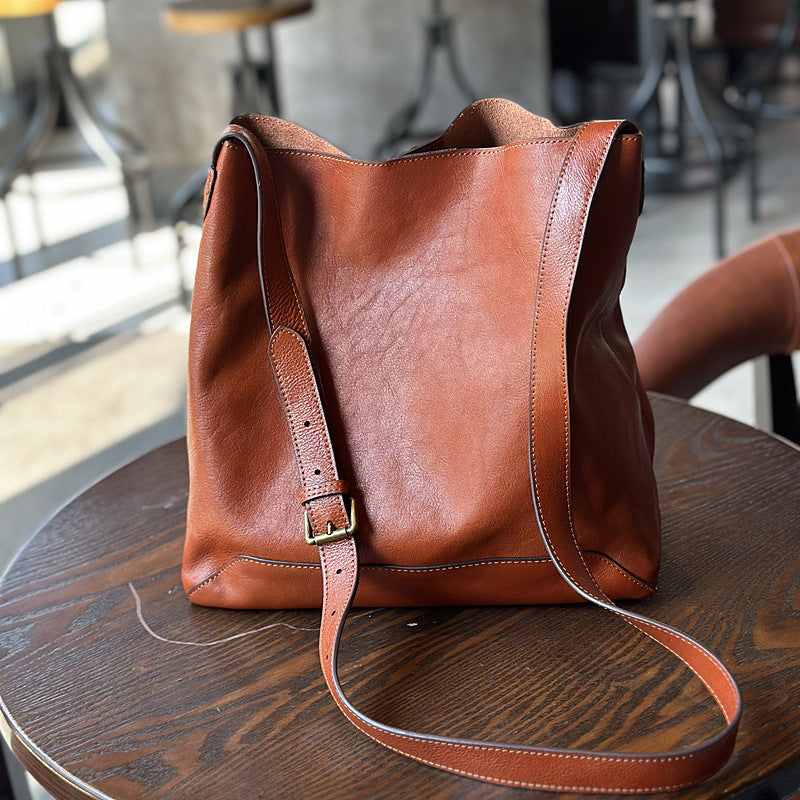 Li Ji | Original handmade leather | Korean vegetable tanned cowhide retro large-capacity tote bag No. H3019