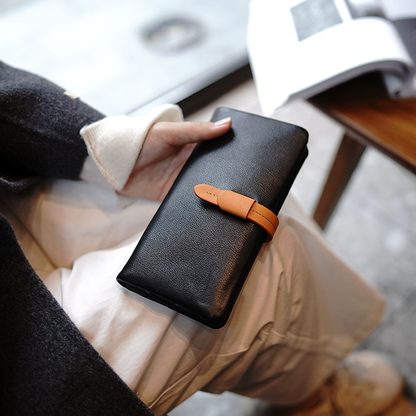 Li Ji | Original handmade genuine leather | Practical long wallet with contrasting colors and multiple card slots pj99 