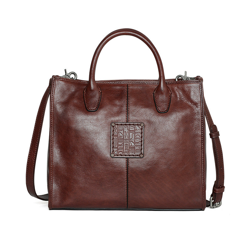 Li Ji | Original handmade genuine leather | High-grade texture oil wax tree paste leather tote bag No. D8590