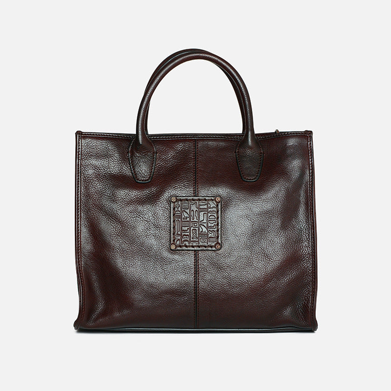 Li Ji | Original handmade genuine leather | High-grade texture oil wax tree paste leather tote bag No. D8590