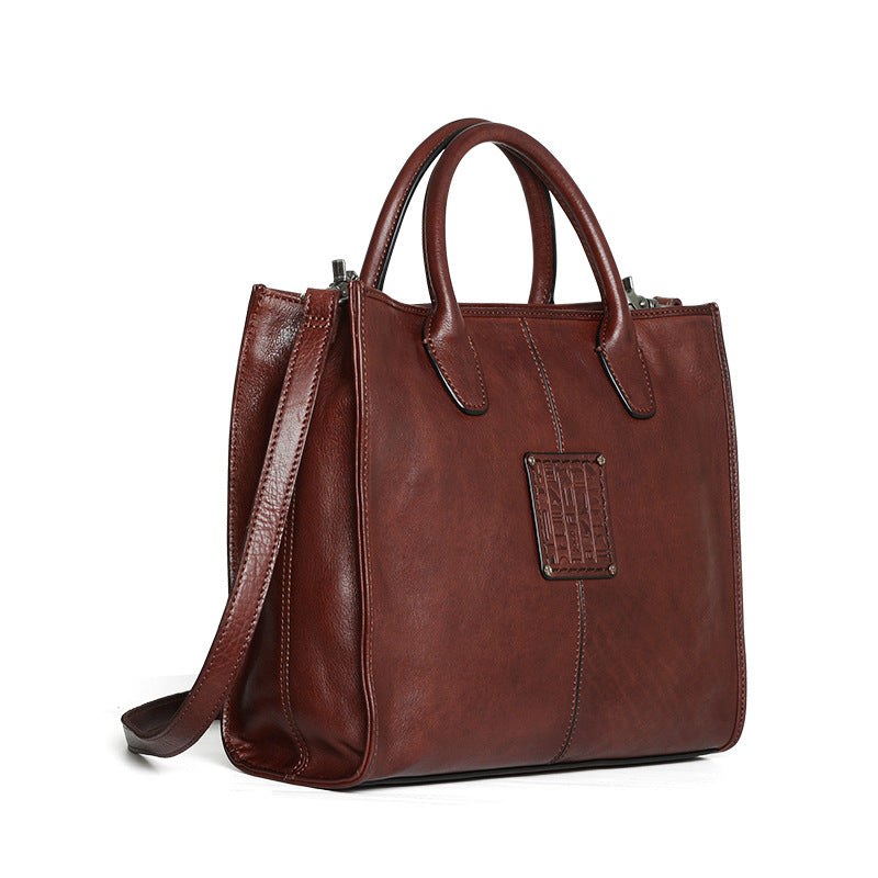 Li Ji | Original handmade genuine leather | High-grade texture oil wax tree paste leather tote bag No. D8590