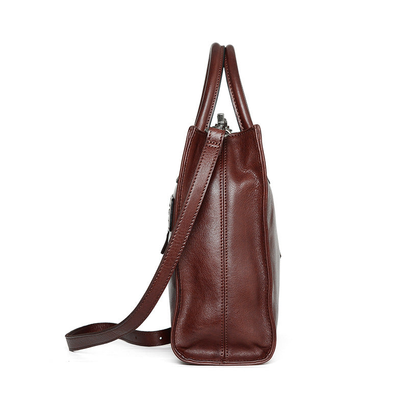 Li Ji | Original handmade genuine leather | High-grade texture oil wax tree paste leather tote bag No. D8590