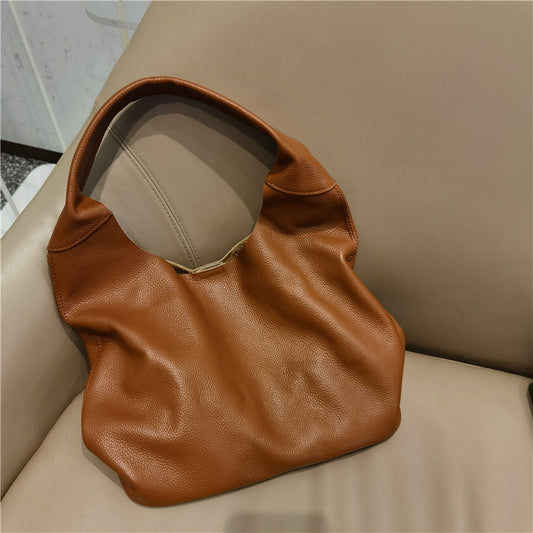 Li Ji | Original handmade leather | Soft cowhide simple bucket-shaped tote bag No. F161 