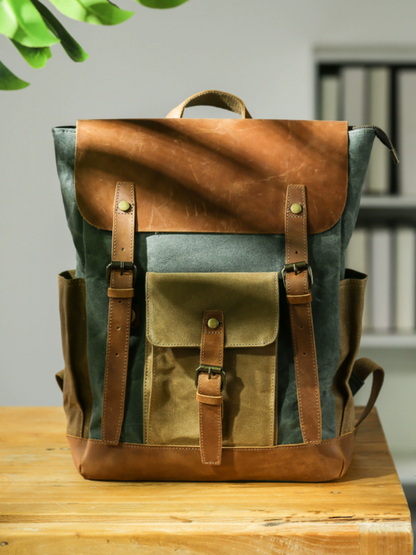 Li Ji | Original handmade genuine leather | Outdoor travel retro oil-waxed waterproof backpack No. 8838 