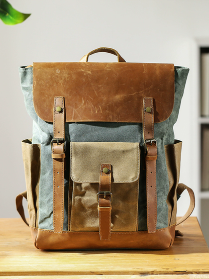 Li Ji | Original handmade genuine leather | Outdoor travel retro oil-waxed waterproof backpack No. 8838 