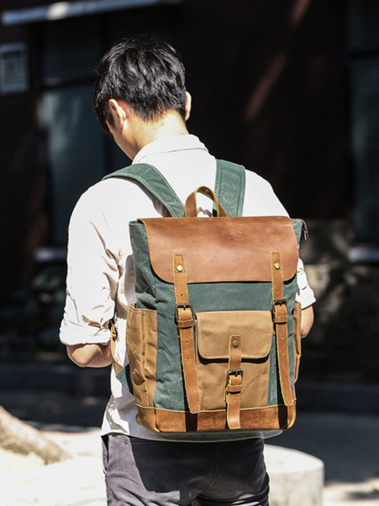 Li Ji | Original handmade genuine leather | Outdoor travel retro oil-waxed waterproof backpack No. 8838 