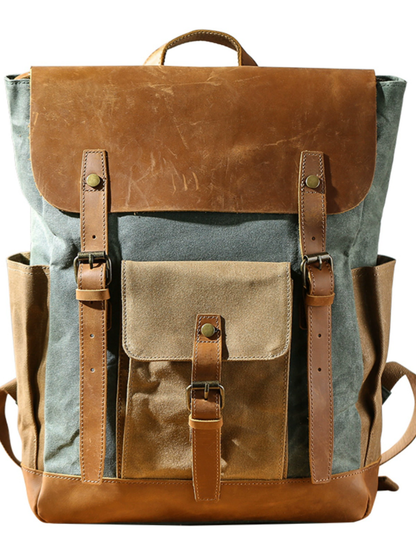 Li Ji | Original handmade genuine leather | Outdoor travel retro oil-waxed waterproof backpack No. 8838 