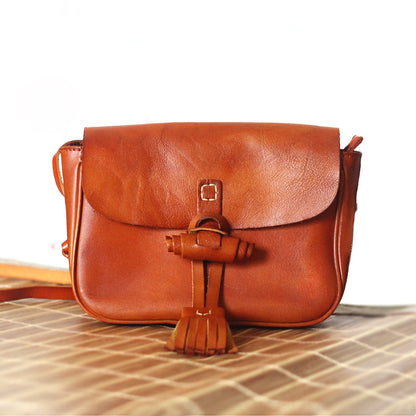 Li Ji | Original handmade leather | Vegetable tanned cow leather tassel Xiaozong design shoulder bag No.1855 