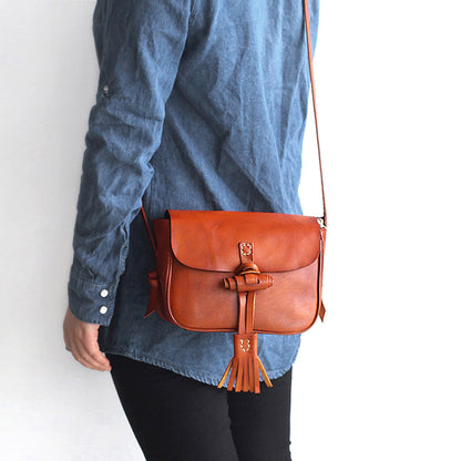 Li Ji | Original handmade leather | Vegetable tanned cow leather tassel Xiaozong design shoulder bag No.1855 