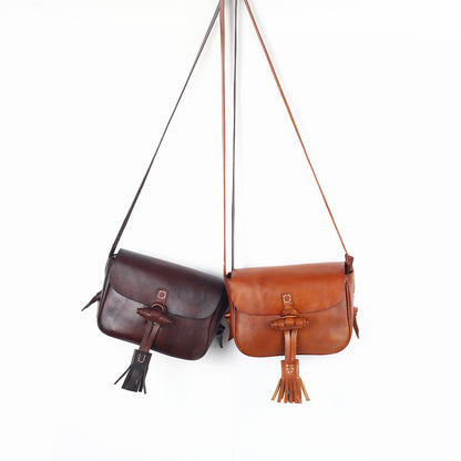 Li Ji | Original handmade leather | Vegetable tanned cow leather tassel Xiaozong design shoulder bag No.1855 