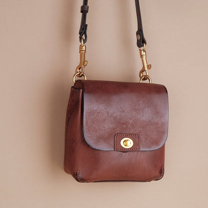 Li Ji | Original handmade genuine leather | Vintage vegetable tanned cow leather casual small square bag No. 8891 