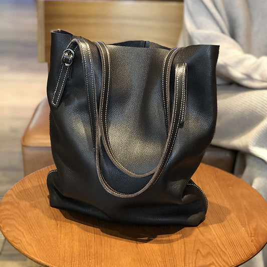 Li Ji | Original handmade genuine leather | Japanese and Korean new simple first-layer cow leather tote bag No. i9388 