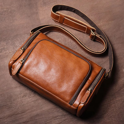 Li Ji | Retro vegetable tanned leather handmade original messenger bag horizontal style cowhide bag No. 478 