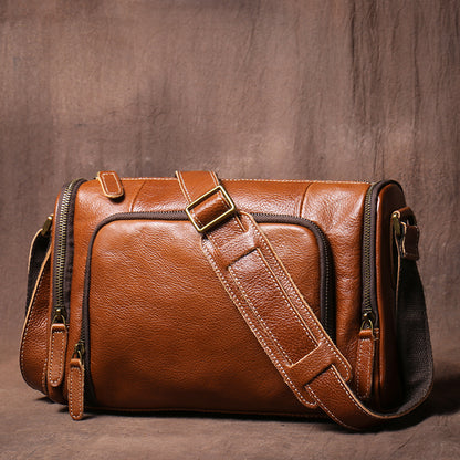 Li Ji | Retro vegetable tanned leather handmade original messenger bag horizontal style cowhide bag No. 478 