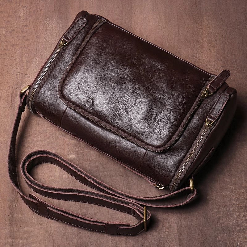 Li Ji | Retro vegetable tanned leather handmade original messenger bag horizontal style cowhide bag No. 478 