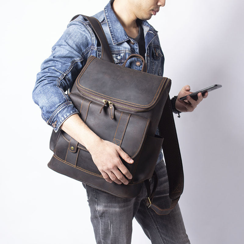 Li Ji | Original leather handmade | Mad cow leather large backpack No. 65604 