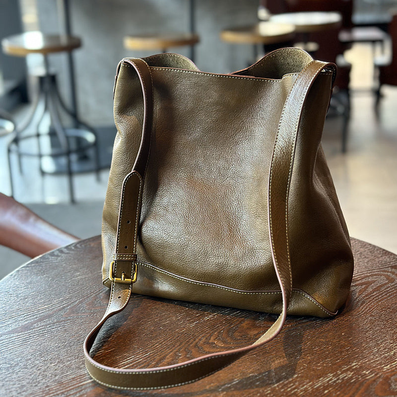 Li Ji | Original handmade leather | Korean vegetable tanned cowhide retro large-capacity tote bag No. H3019