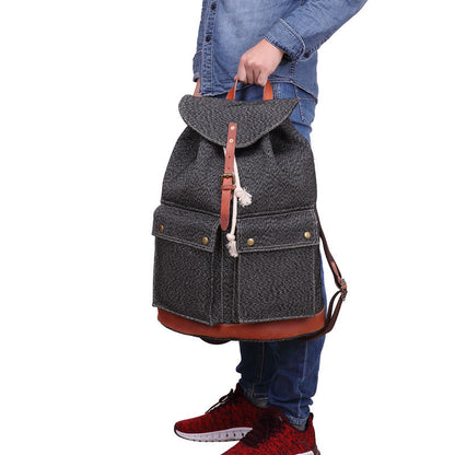 Li Ji | Original handmade leather | &lt;Pepper and Salt World War II Army Bag&gt; Canvas + Vegetable Tanned Leather Backpack No. 5386 