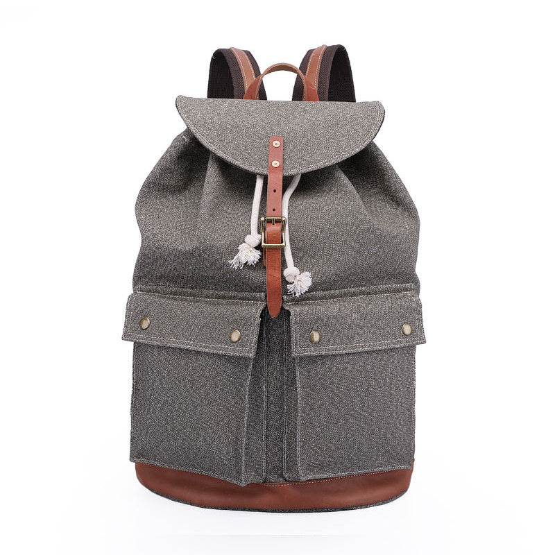 Li Ji | Original handmade leather | &lt;Pepper and Salt World War II Army Bag&gt; Canvas + Vegetable Tanned Leather Backpack No. 5386 