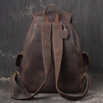 Li Ji | Original genuine leather handmade | Retro British crazy horse leather universal backpack for men and women SNM849