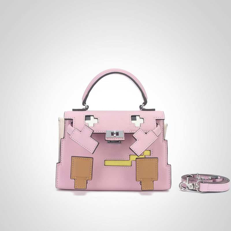 Li Ji | Original handmade leather | Mosaic sweet and contrasting color little monster Kelly bag No. m635 