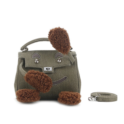 Li Ji | Original handmade leather | Cute ~ little monster plush denim smiley Kelly bag SM1195 