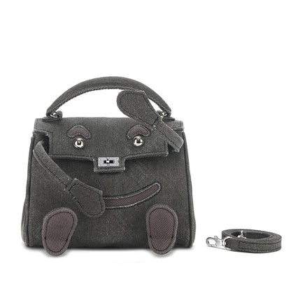 Li Ji | Original handmade leather | Cute ~ little monster plush denim smiley Kelly bag SM1195 