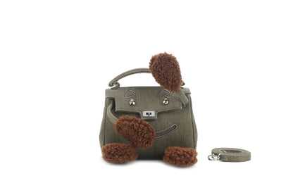 Li Ji | Original handmade leather | Cute ~ little monster plush denim smiley Kelly bag SM1195 