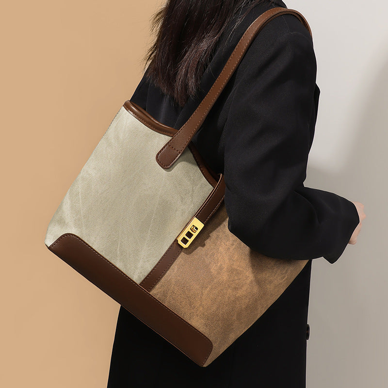 Li Ji | Original handmade genuine leather | High quality, simple and fine color matching tote bag v90778 