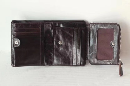 Li Ji | Original leather handmade | Oil wax leather short two-color wallet No. P0059