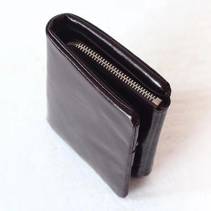 Li Ji | Original leather handmade | Oil wax leather short two-color wallet No. P0059