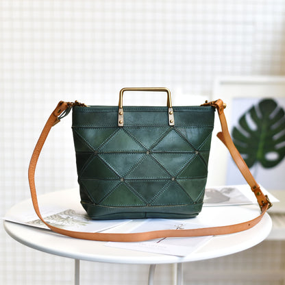 Li Ji | Original handmade leather | Geometric stitching vegetable tanned leather handbag/crossbody bag No. 375 