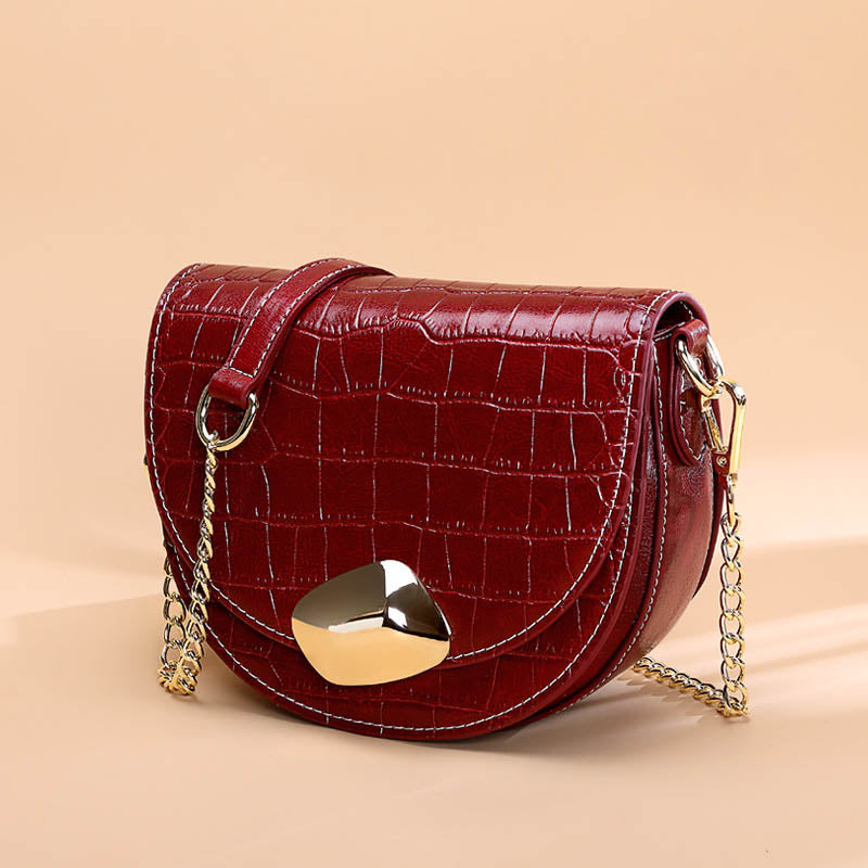 Li Ji | Original leather handmade | Crocodile pattern small fragrant chain saddle bag No. 10915 