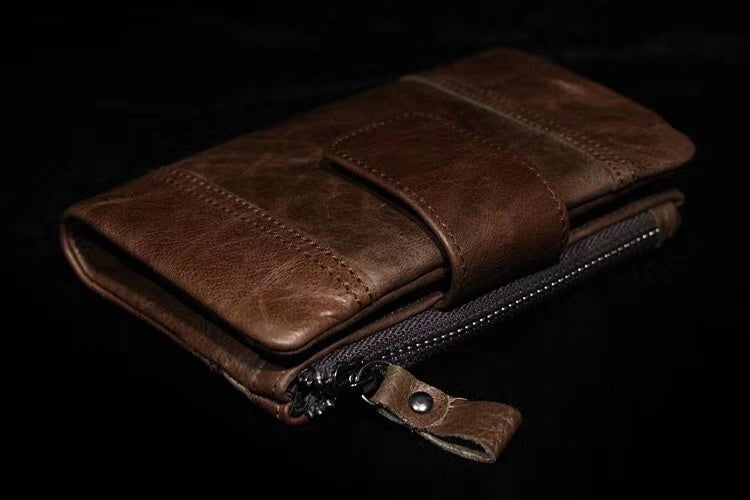 Li Ji | Original leather handmade | Oil wax leather wallet with label No. P2006