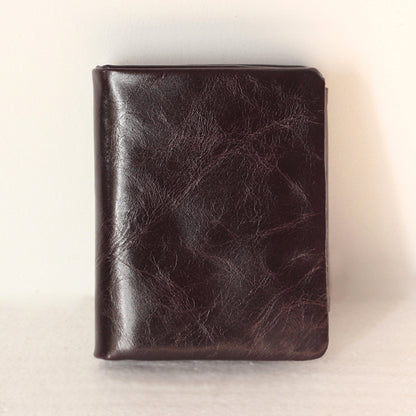 Li Ji | Original leather handmade | Oil wax leather short two-color wallet No. P0059