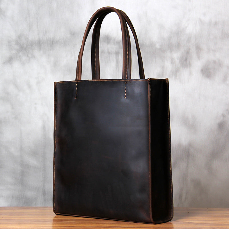 Li Ji | Original handmade leather | Unisex, Crazy Horse Leather Vertical Portable Shopping Bag No. 669