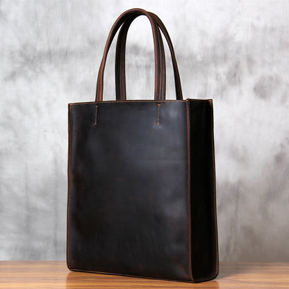 Li Ji | Original handmade leather | Unisex, Crazy Horse Leather Vertical Portable Shopping Bag No. 669