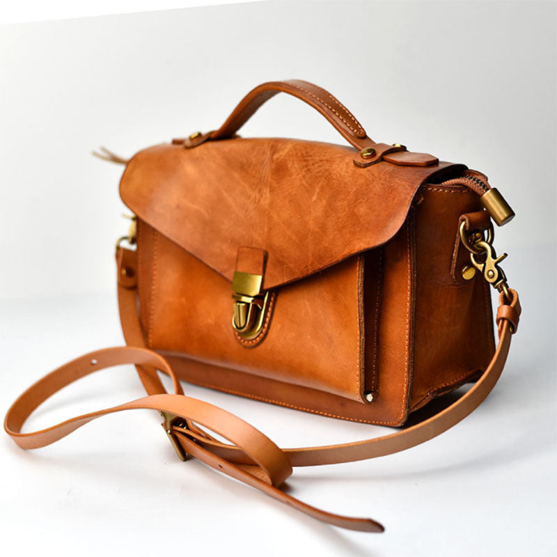 LEEEKEE | Original handmade leather | Vintage first layer vegetable tanned cowhide messenger bag Cambridge bag 350S