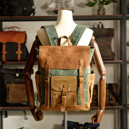 Li Ji | Original leather handmade | Retro outdoor backpack canvas bag No. 8838