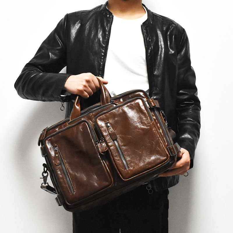 Li Ji | Handmade original | British retro backpack/portable/crossbody/three-purpose briefcase